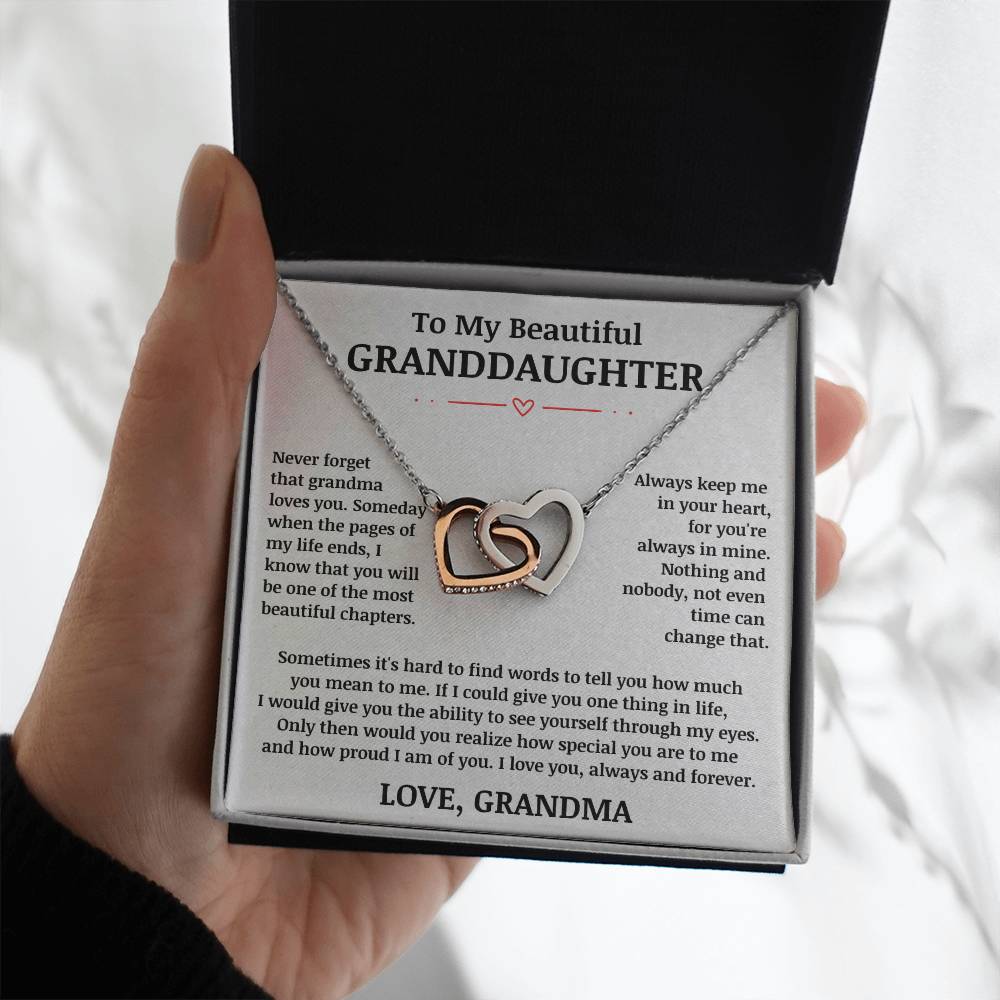 To My Beautiful Granddaughter "Always Keep Me In Your Heart" Interlocking Heart Necklace