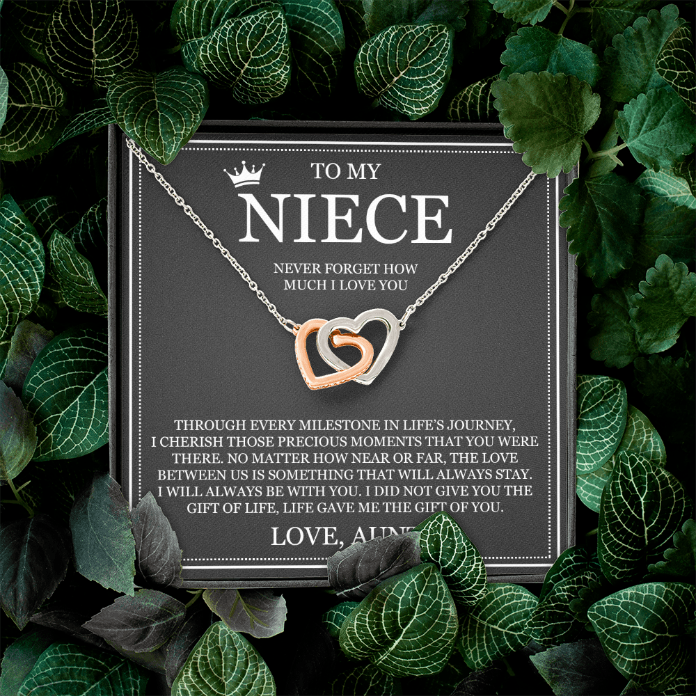 Interlocking Hearts Necklace - To My Niece "Never Forget How Much I Love You"