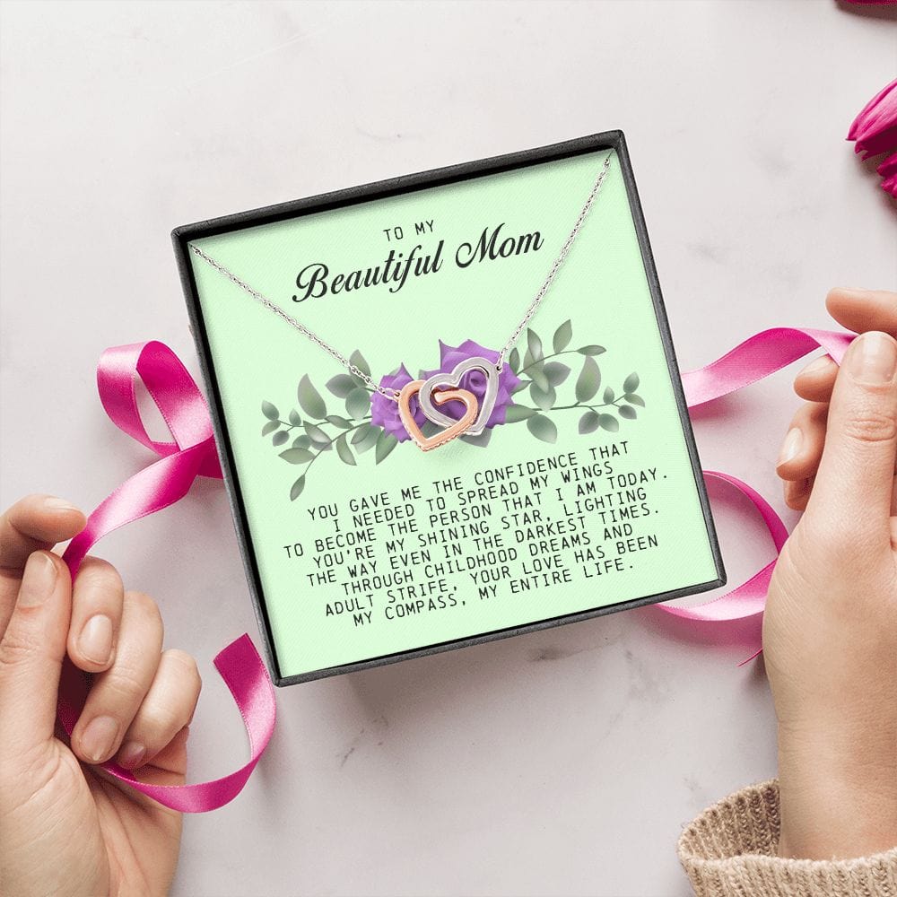 To my Beautiful Mom, Interlocking Hearts Necklace, Mother's Day Gift