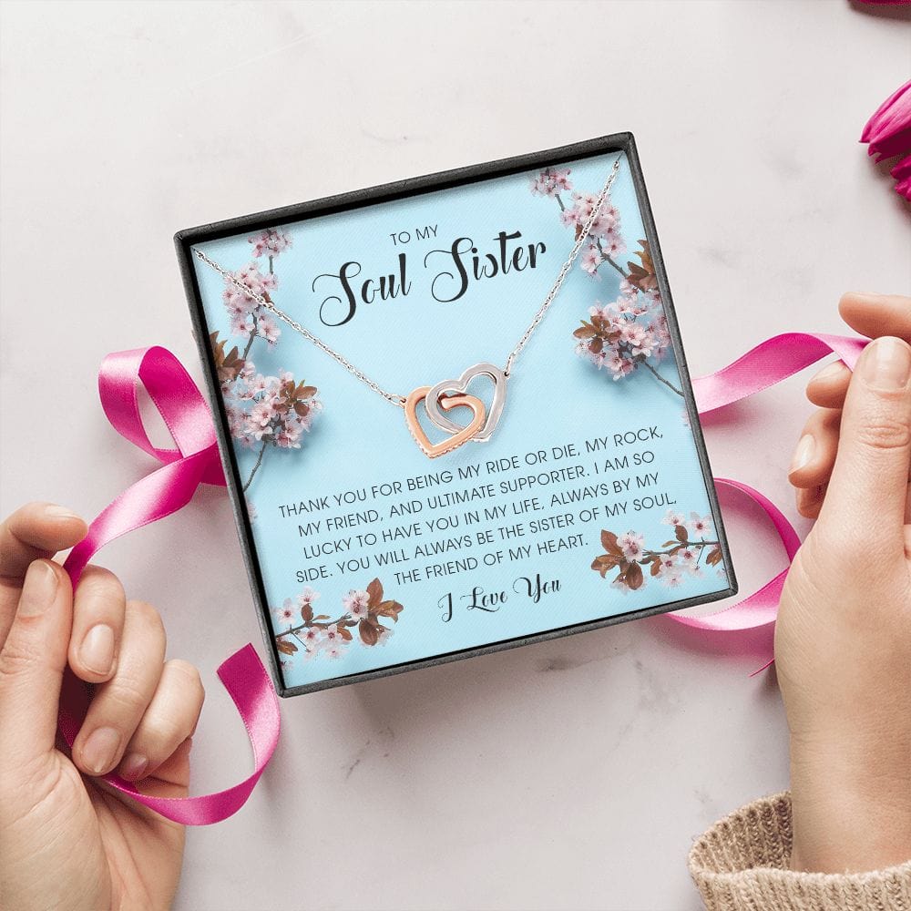 To My Soul Sister, Interlocking Hearts Necklace