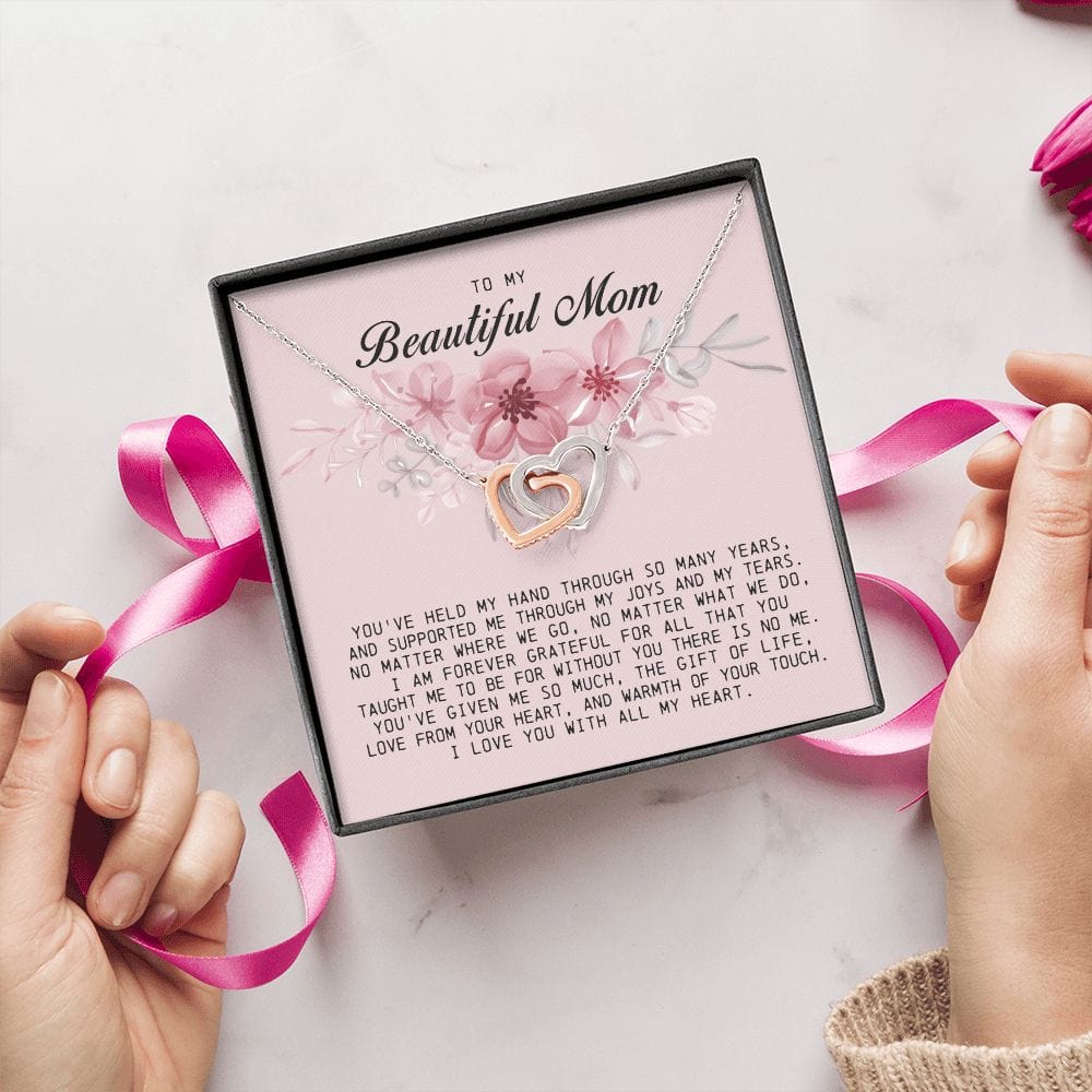 To my Beautiful Mom, Interlocking Hearts Necklace, Mother's Day Gift