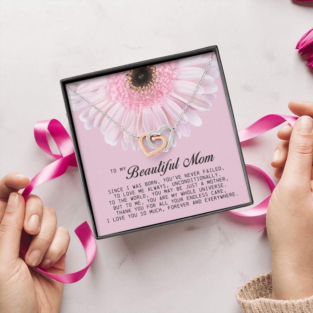 To my Beautiful Mom, Interlocking Hearts Necklace, Mother's Day Gift