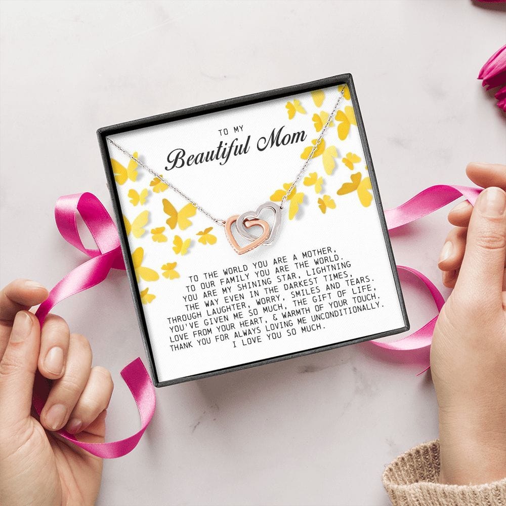 To my Beautiful Mom, Interlocking Hearts Necklace, Mother's Day Gift