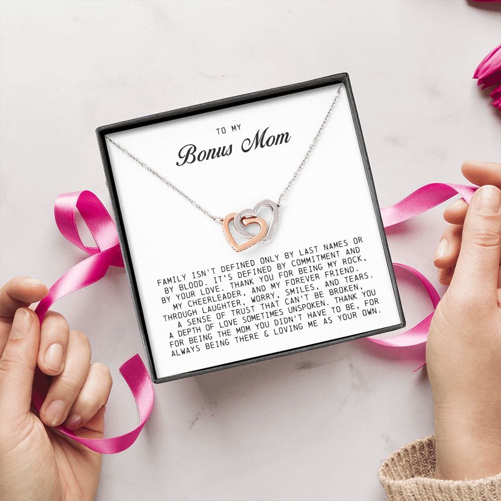 To My Bonus Mom, Interlocking Hearts Necklace