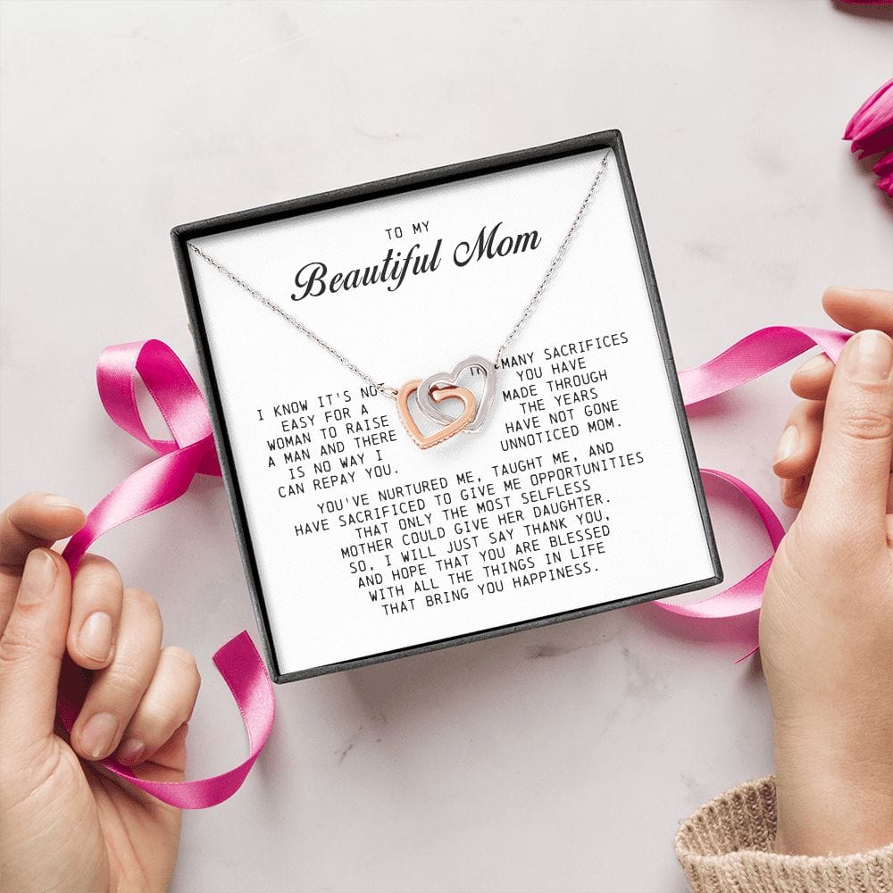 To my Beautiful Mom, Interlocking Hearts Necklace, Mother's Day Gift