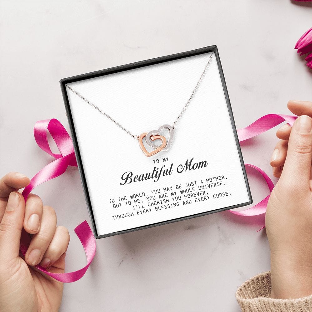 To my Beautiful Mom, Interlocking Hearts Necklace, Mother's Day Gift