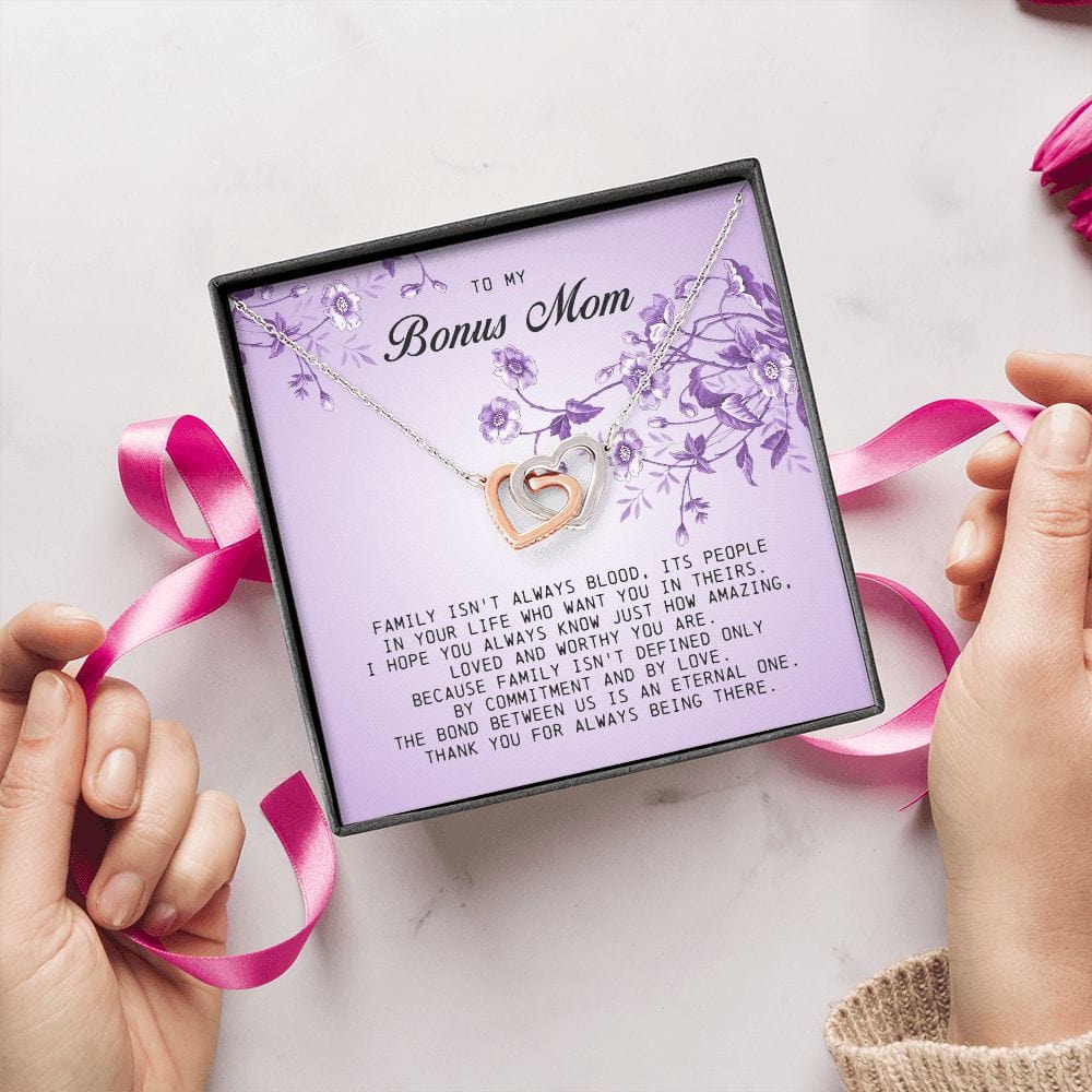 To My Bonus Mom, Interlocking Hearts Necklace