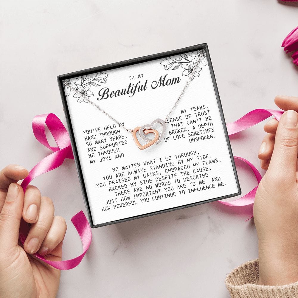 To my Beautiful Mom, Interlocking Hearts Necklace, Mother's Day Gift
