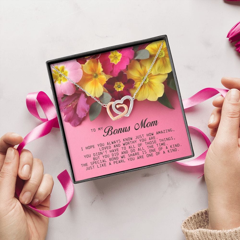 To My Bonus Mom, Interlocking Hearts Necklace