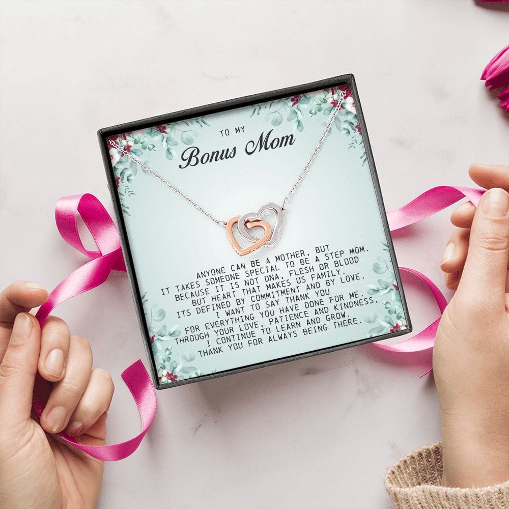 To My Bonus Mom, Interlocking Hearts Necklace