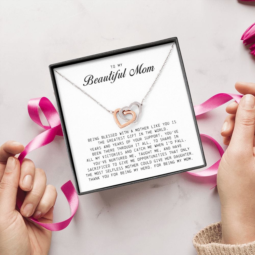 To My Beautiful Mom, Interlocking Hearts Necklace