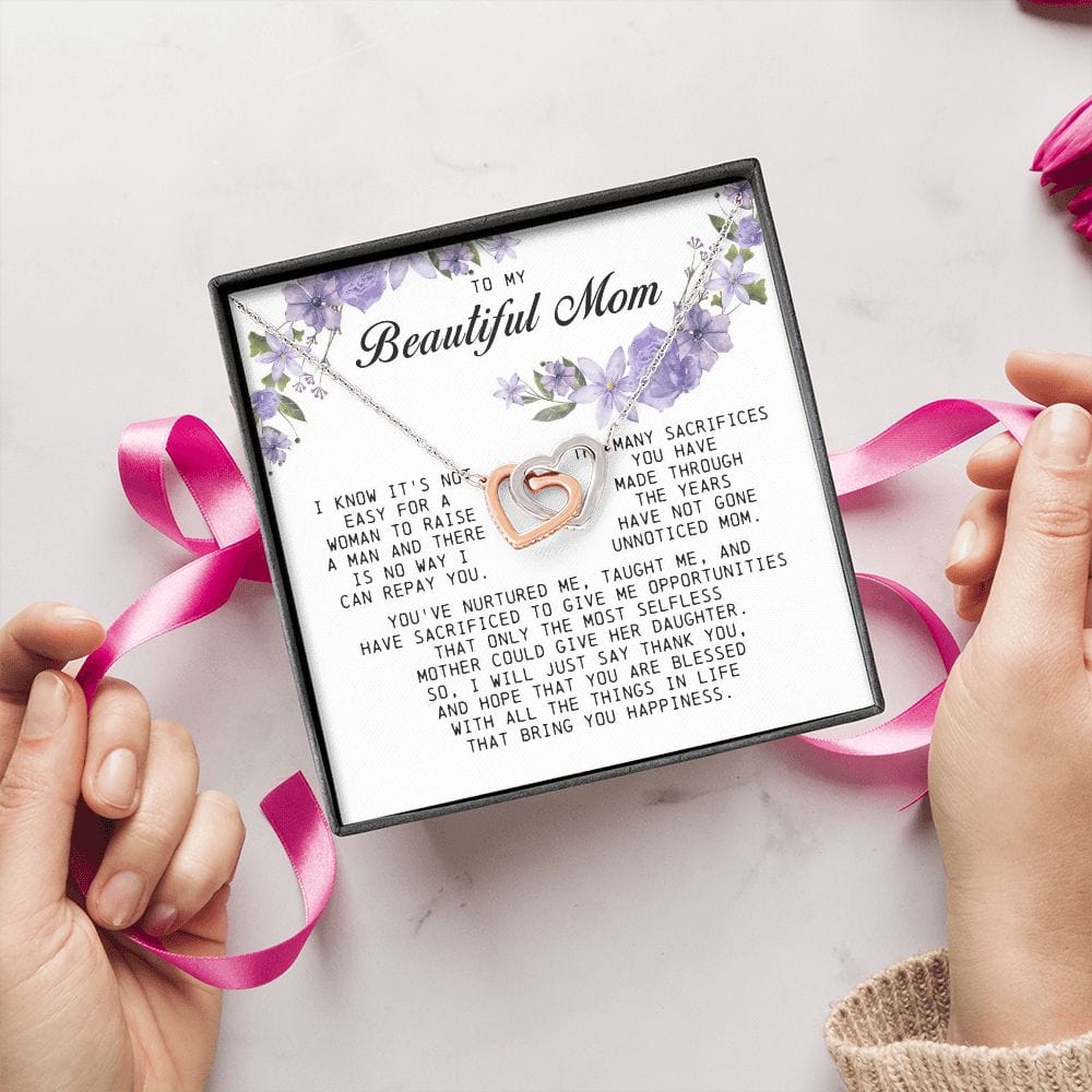 To my Beautiful Mom, Interlocking Hearts Necklace, Mother's Day Gift