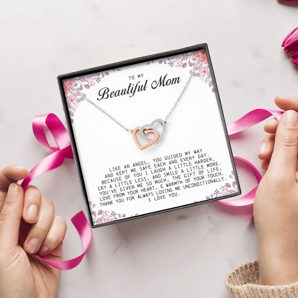 To my Beautiful Mom, Interlocking Hearts Necklace, Mother's Day Gift