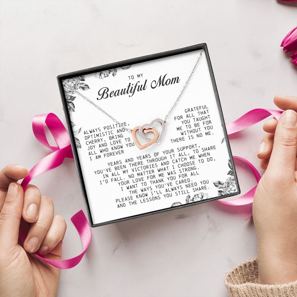 To my Beautiful Mom, Interlocking Hearts Necklace, Mother's Day Gift