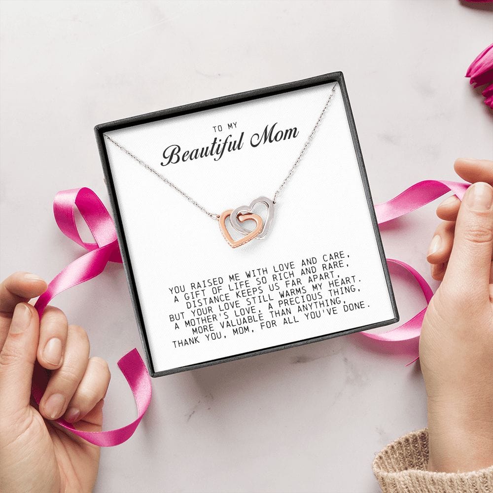 To my Beautiful Mom, Interlocking Hearts Necklace, Mother's Day Gift