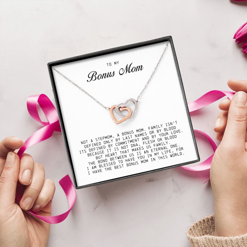 To My Bonus Mom, Interlocking Hearts Necklace