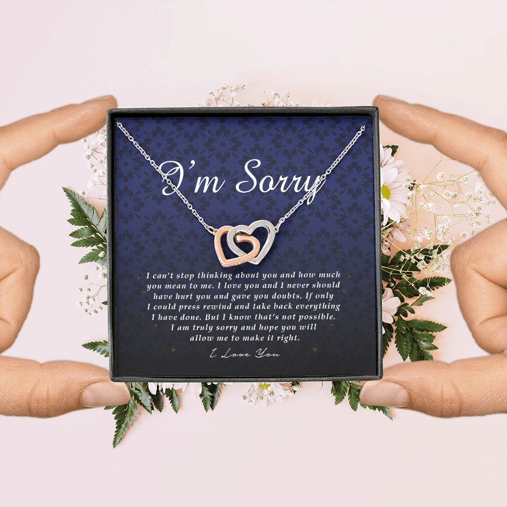 Interlocking Heart Necklace, I'm Sorry Card, Apology Gift For Her, Forgiveness Gift, I’m Sorry Gift For Wife, Girlfriend Apology Gift, Gift To Say Sorry, Unique Jewelry Card For Her