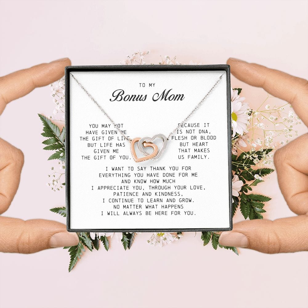 To My Bonus Mom, Interlocking Hearts Necklace