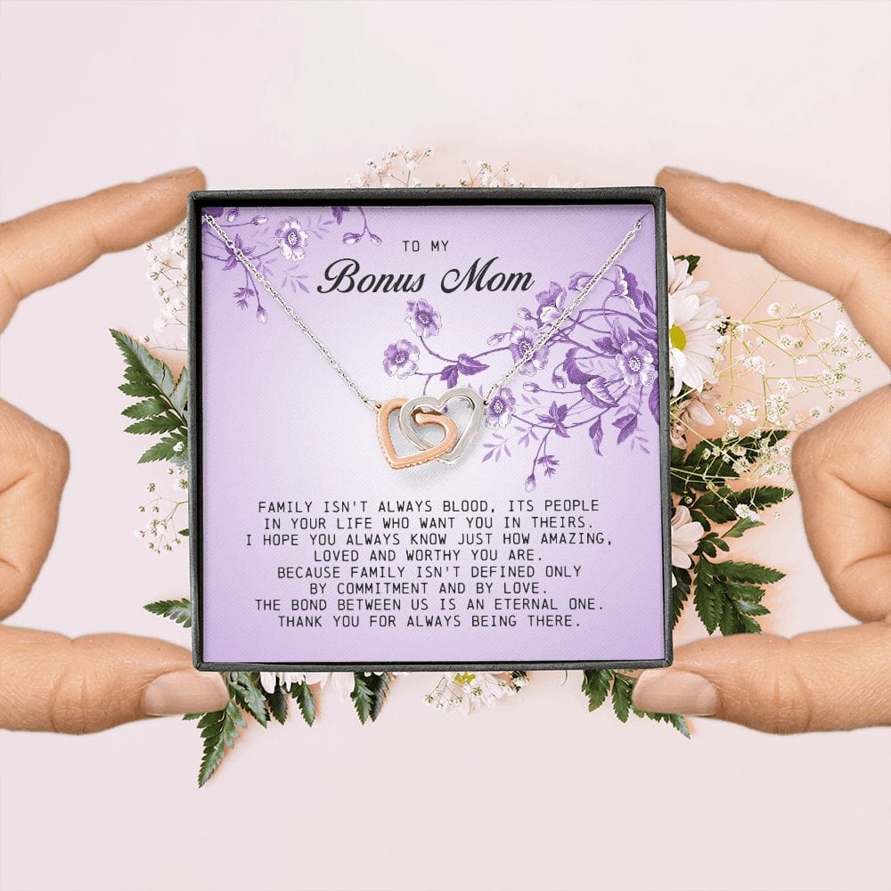 To My Bonus Mom, Interlocking Hearts Necklace