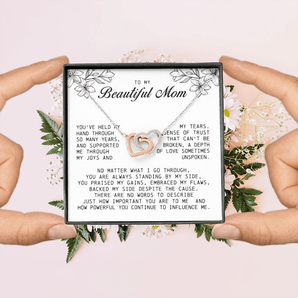 To my Beautiful Mom, Interlocking Hearts Necklace, Mother's Day Gift