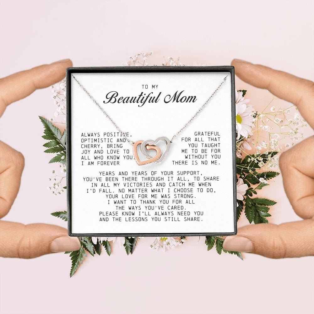 To my Beautiful Mom, Interlocking Hearts Necklace, Mother's Day Gift