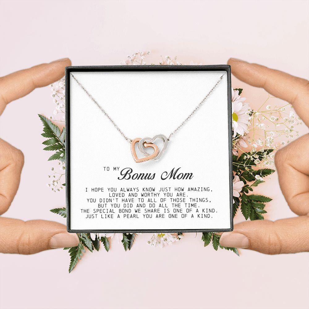 To My Bonus Mom, Interlocking Hearts Necklace