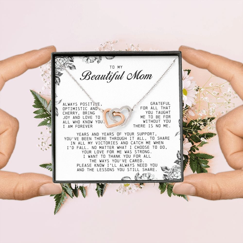 To my Beautiful Mom, Interlocking Hearts Necklace, Mother's Day Gift