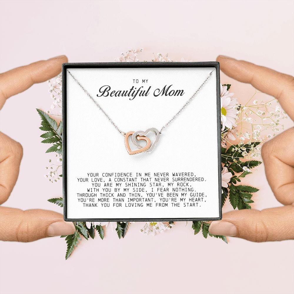 To my Beautiful Mom, Interlocking Hearts Necklace, Mother's Day Gift