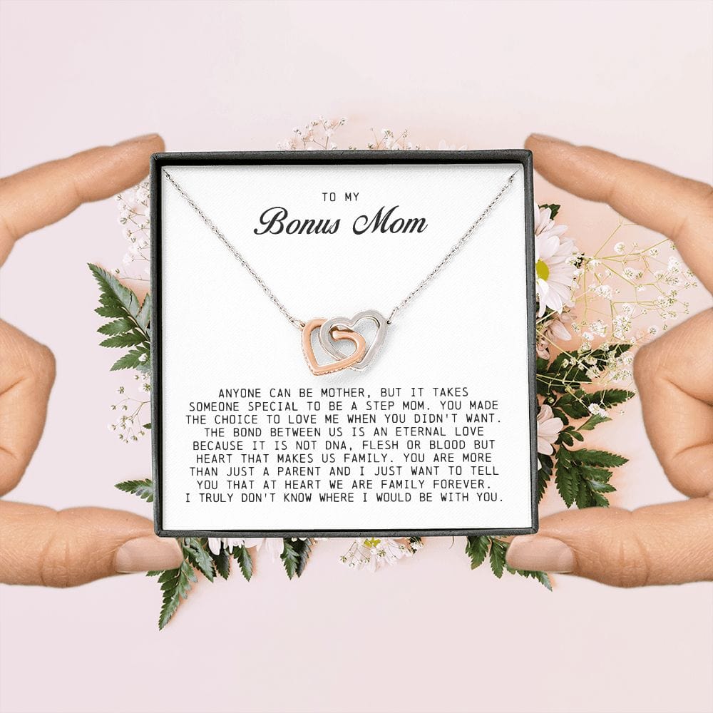 To My Bonus Mom, Interlocking Hearts Necklace