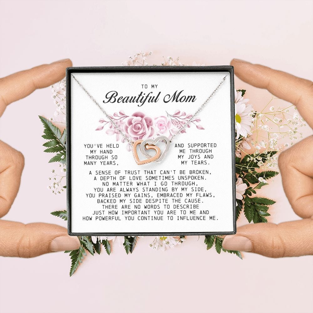 To my Beautiful Mom, Interlocking Hearts Necklace, Mother's Day Gift
