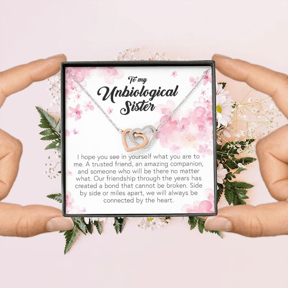 To My Unbiological Sister, Interlocking Hearts Necklace