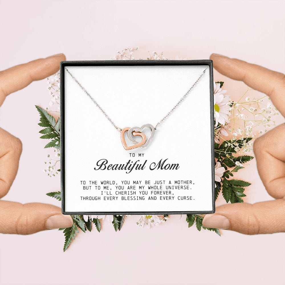 To my Beautiful Mom, Interlocking Hearts Necklace, Mother's Day Gift