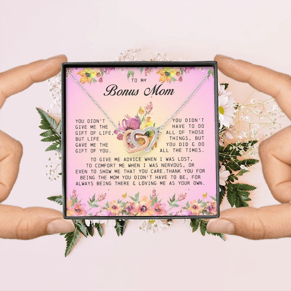 To My Bonus Mom, Interlocking Hearts Necklace