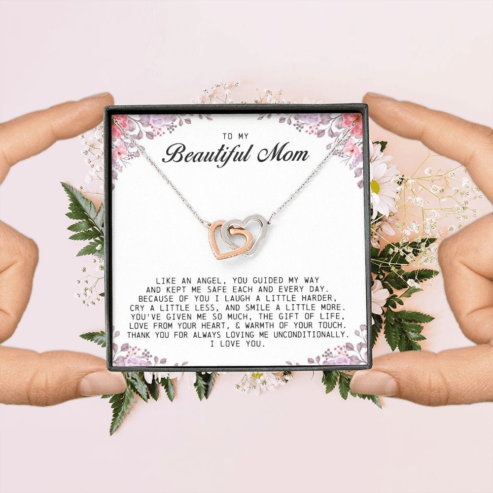 To my Beautiful Mom, Interlocking Hearts Necklace, Mother's Day Gift