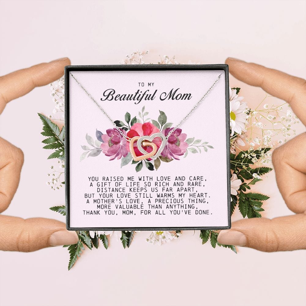 To my Beautiful Mom, Interlocking Hearts Necklace, Mother's Day Gift