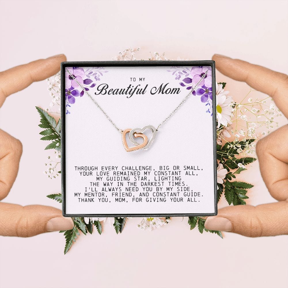 To my Beautiful Mom, Interlocking Hearts Necklace, Mother's Day Gift