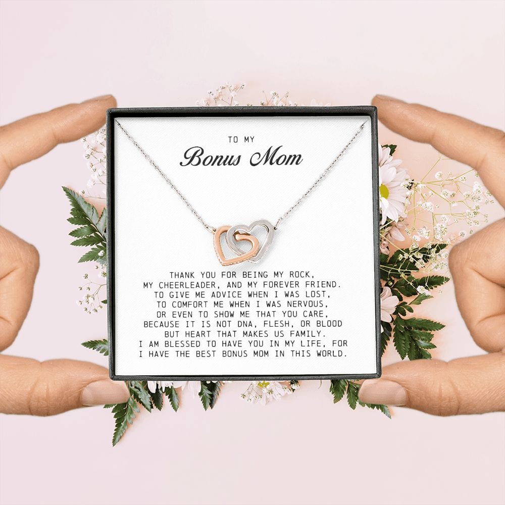 To My Bonus Mom, Interlocking Hearts Necklace