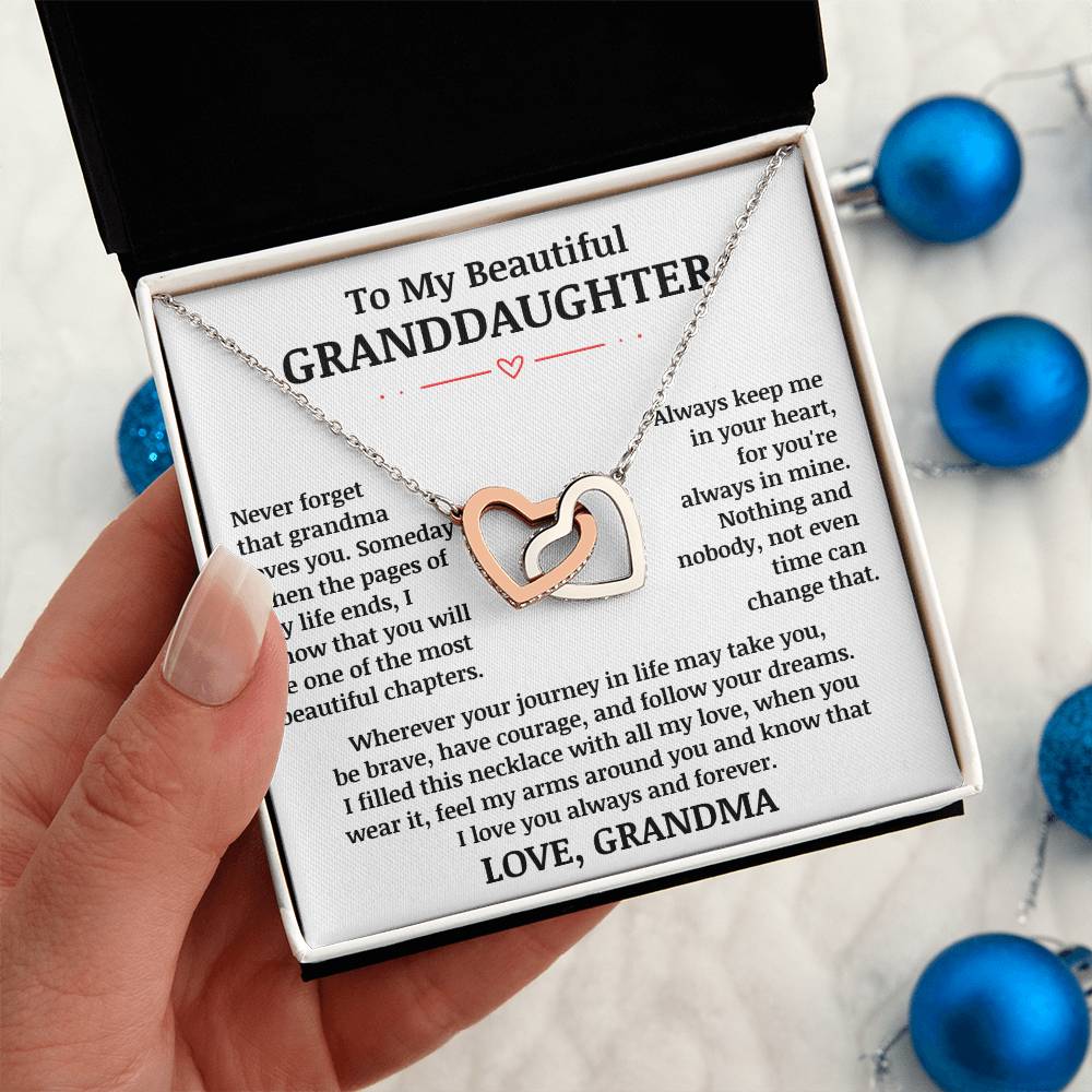 To My Beautiful Granddaughter "Never Forget That Grandma Loves You" Interlocking Heart Necklace