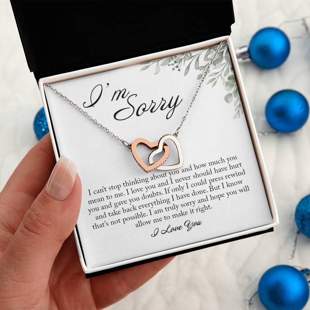 Sorry Gift for Her, Interlocking Hearts Necklace