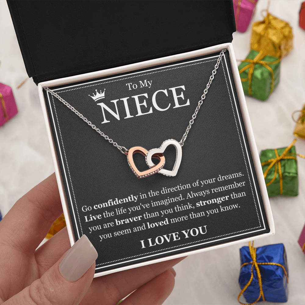 Interlocking Hearts Necklace - To My Niece "Live The Life You've Imagined"