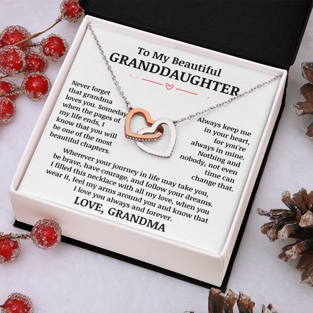 To My Beautiful Granddaughter "Never Forget That Grandma Loves You" Interlocking Heart Necklace