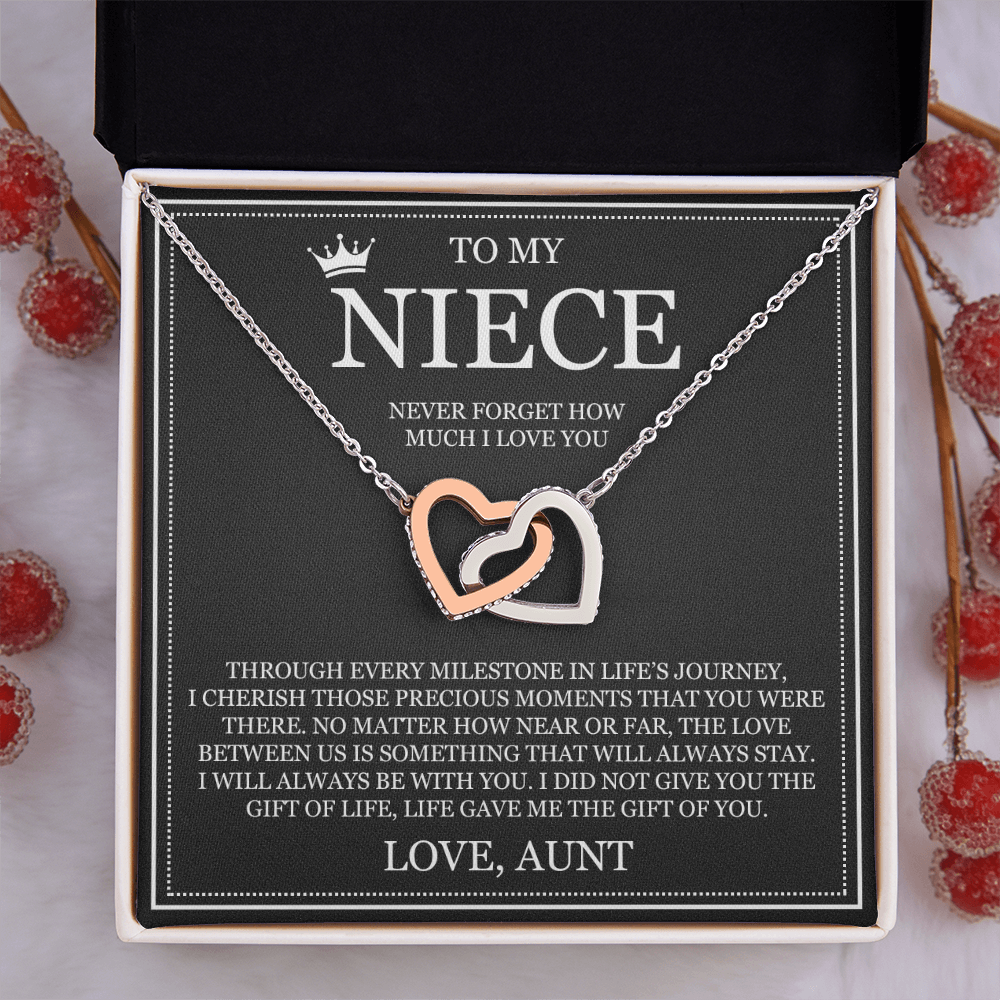 Interlocking Hearts Necklace - To My Niece "Never Forget How Much I Love You"