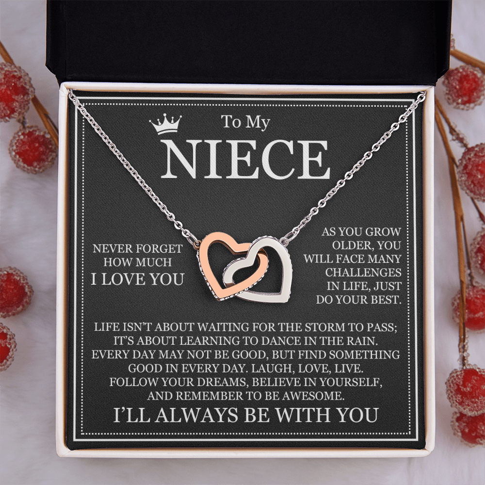 Interlocking Hearts Necklace - To My Niece "Never Forget How Much I Love You"