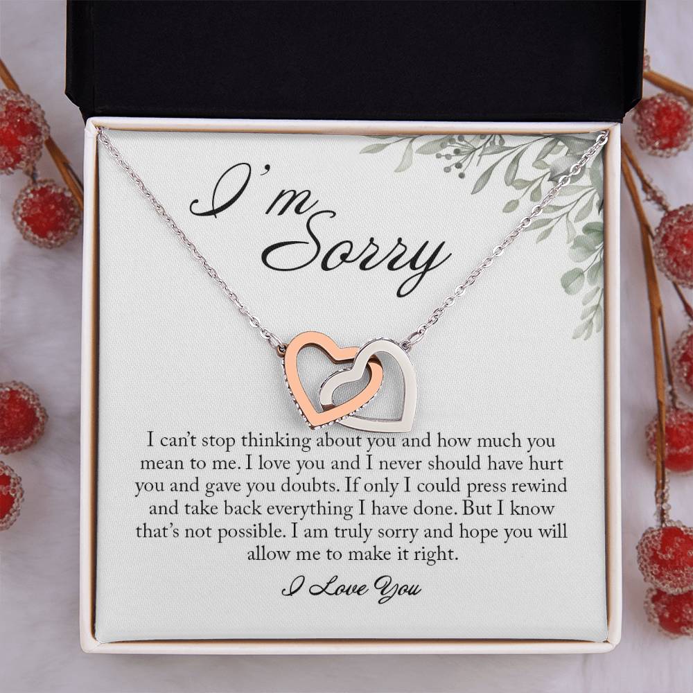 Sorry Gift for Her, Interlocking Hearts Necklace