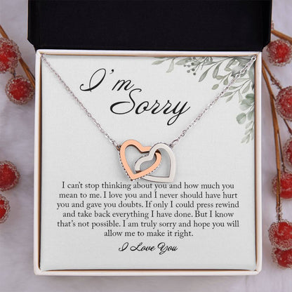 Sorry Gift for Her, Interlocking Hearts Necklace