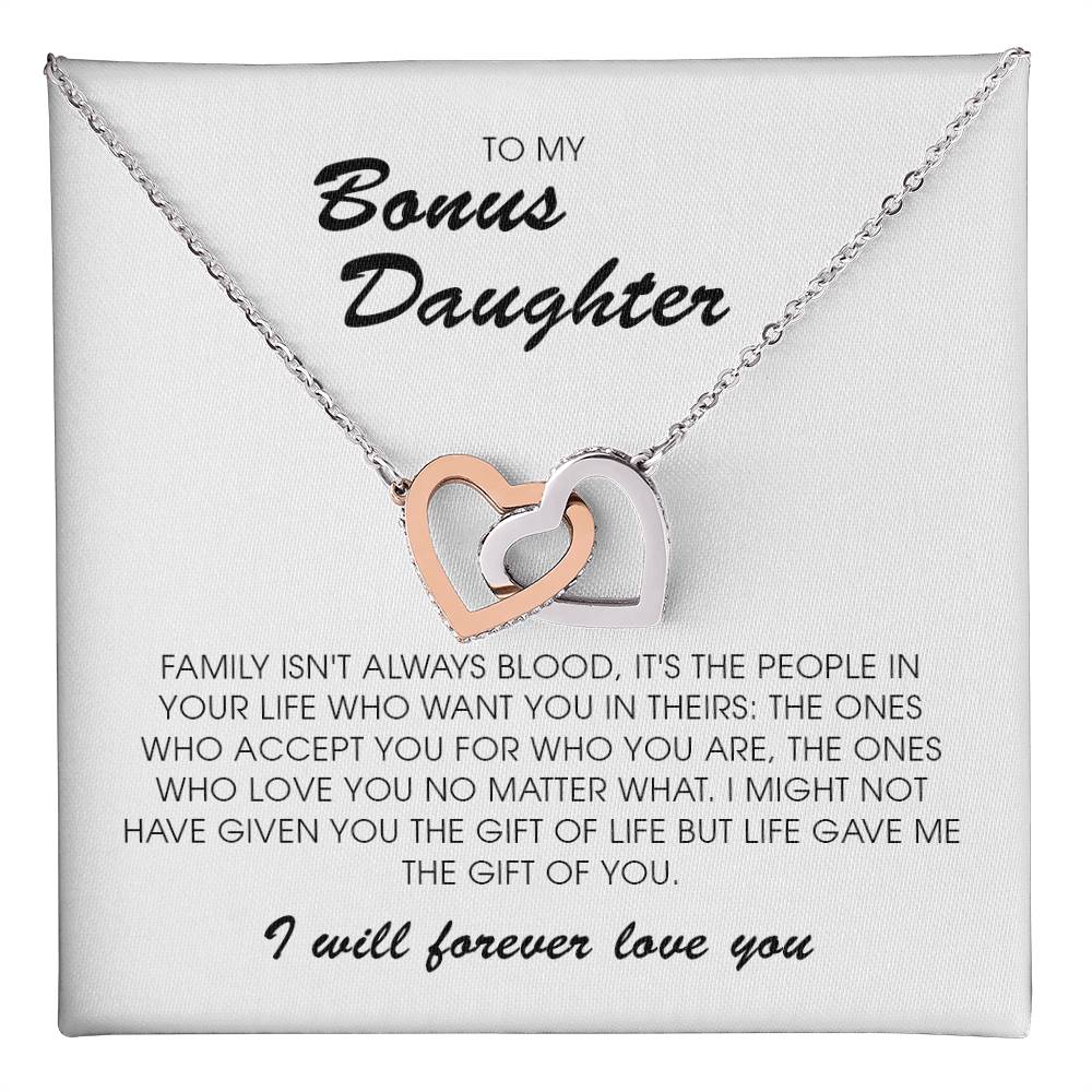 To My Bonus Daughter, Interlocking Heart Necklace