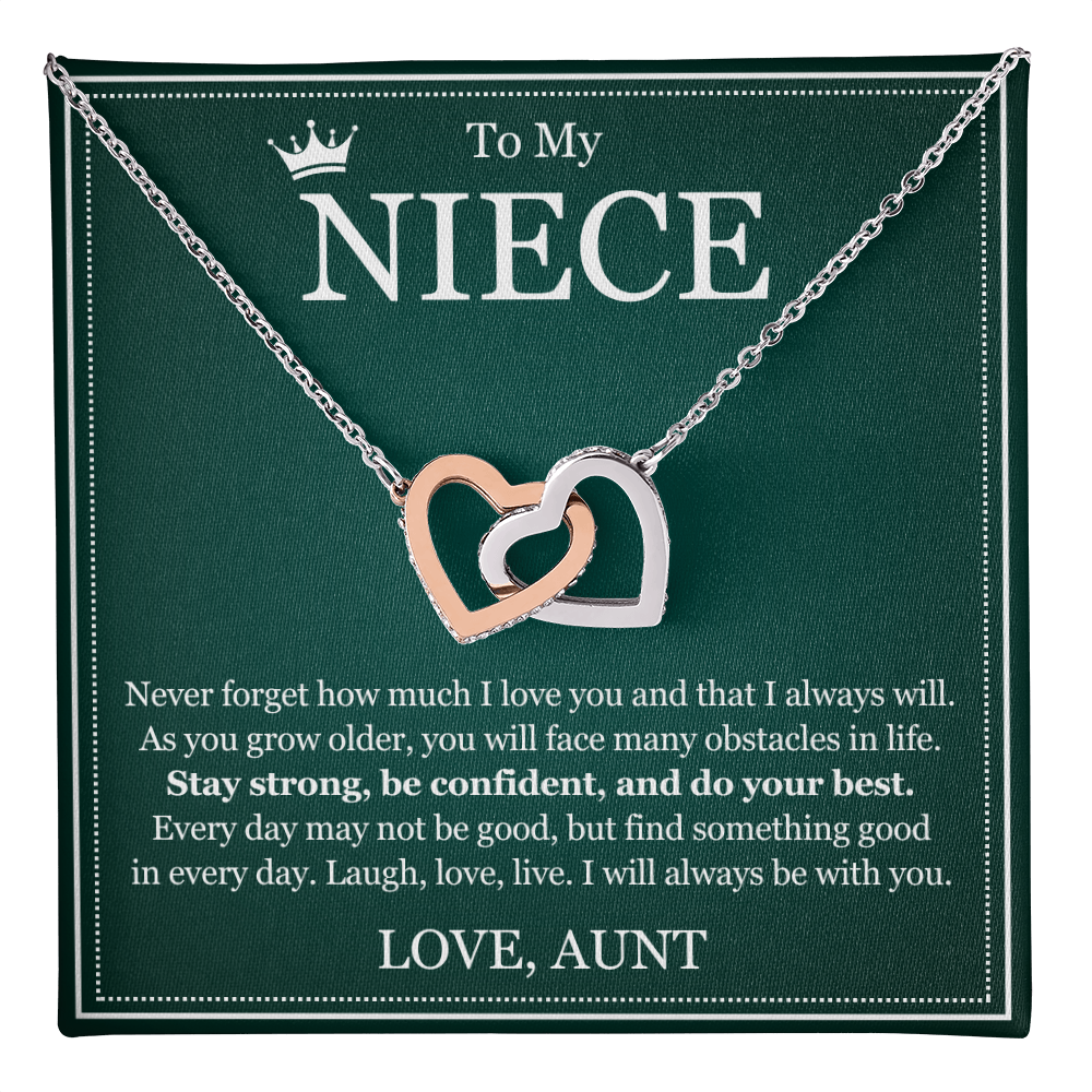 Interlocking Hearts Necklace - To My Niece "Stay Strong, Be Confident"