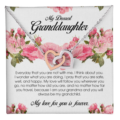 To My Dearest Granddaughter, Interlocking Heart Necklace