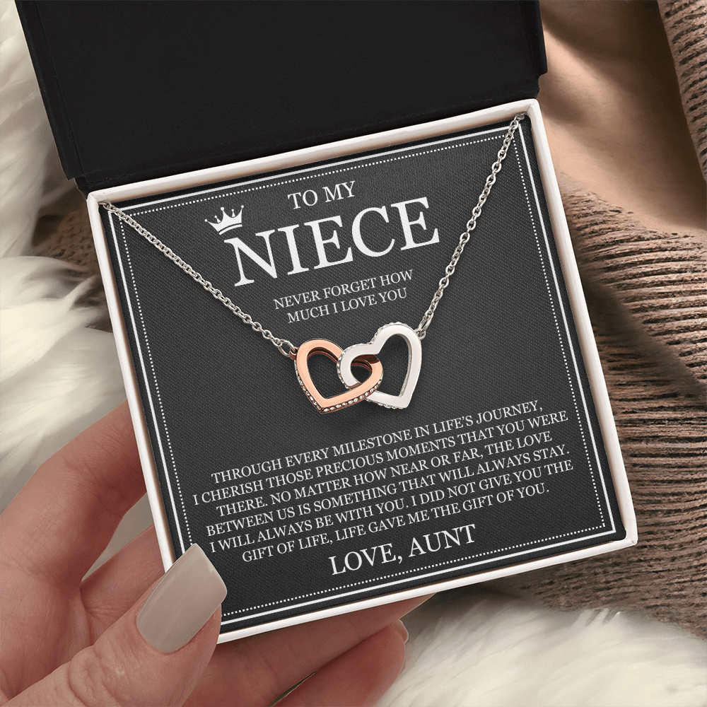 Interlocking Hearts Necklace - To My Niece "Never Forget How Much I Love You"