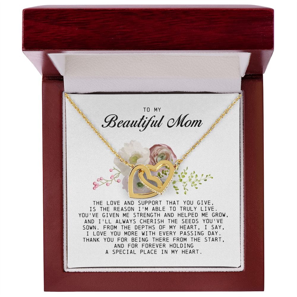 To my Beautiful Mom, Interlocking Hearts Necklace, Mother's Day Gift